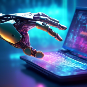 A futuristic robot arm, powered by a glowing microchip labeled Cortex X925, reaching towards a holographic computer screen displaying complex algorithms.